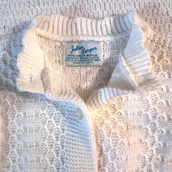 VTG 60's Julius Berger Girls Cream Cable Knit Button Kids Cardigan Sweater 18m - Picture 3 of 8